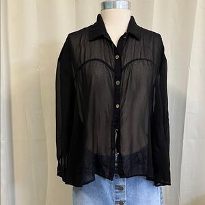 Urbana Black Sheer Button Down Shirt
